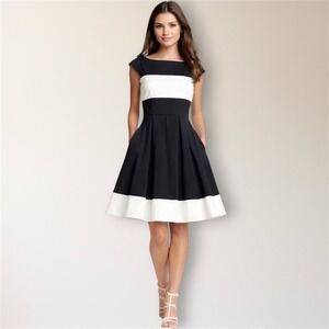 Kate Spade Adette Black White Colorblock Fit Flare Dress 10. Pockets Cocktail